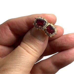 Gold Tone red & white Synthetic gemstone stud earrings